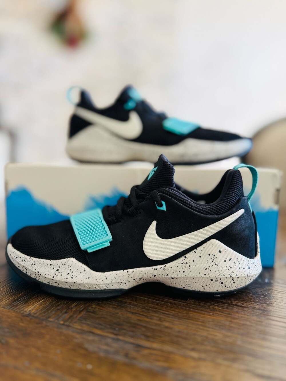 Nike Paul George PG 1 GS Basketball Shoes Black/Light Aqua 880304-002 used 1X